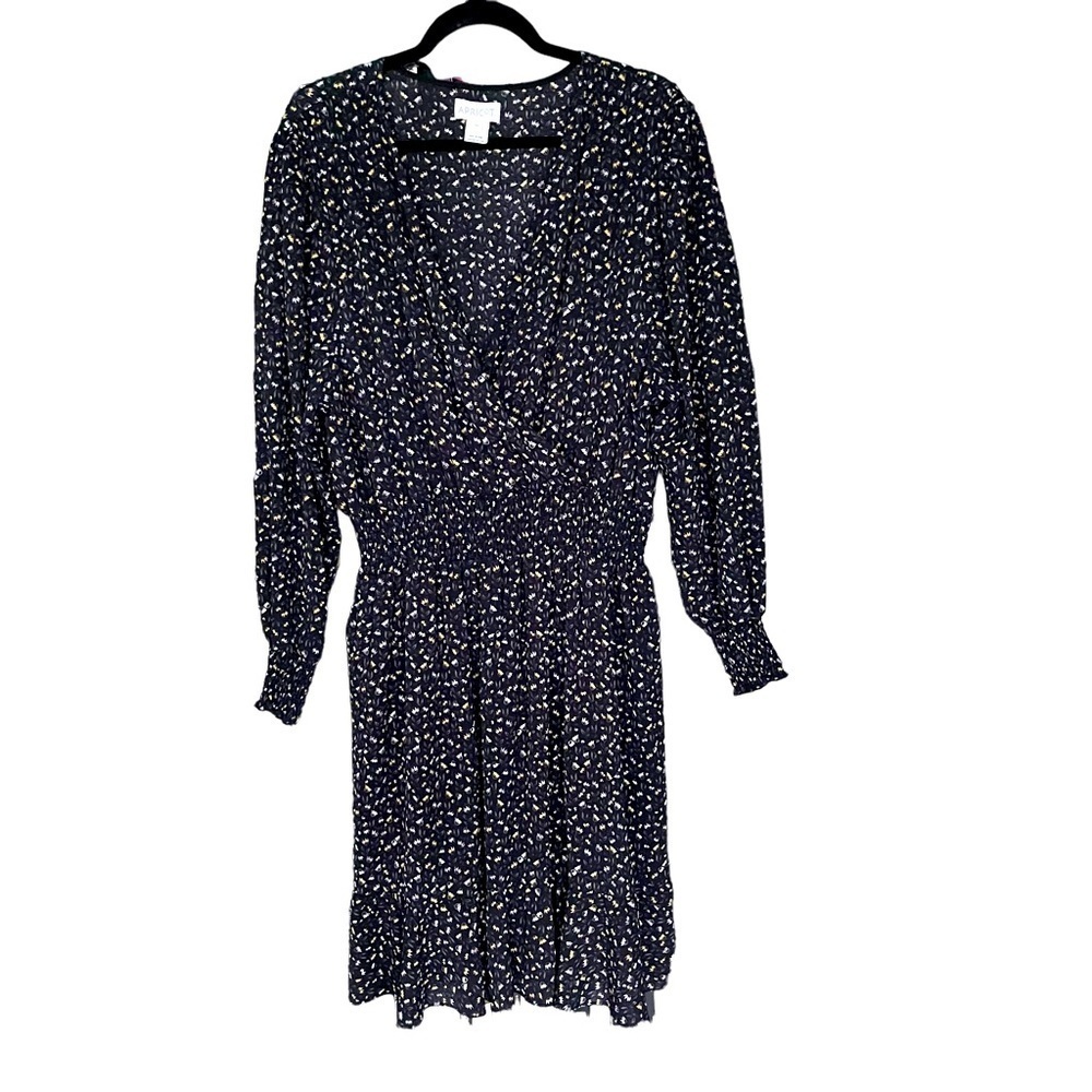 Apricot Ditsy Print Mini Dress Large Ruffle Sleeve Tiered